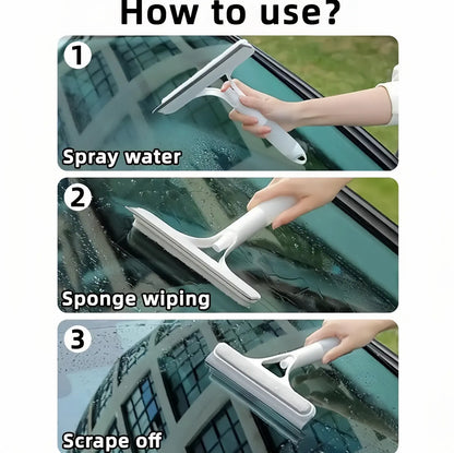 3 In 1 Window Cleaning Tool with Spray Bottle, Squeegee & Microfiber Scrubber