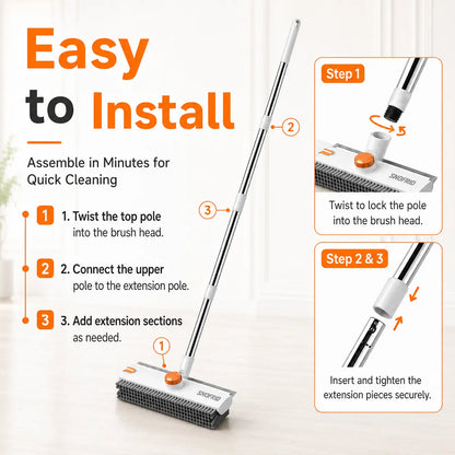 Heavy Duty Floor Cleaning Brush with Long Handle, Scrubber & Scraper